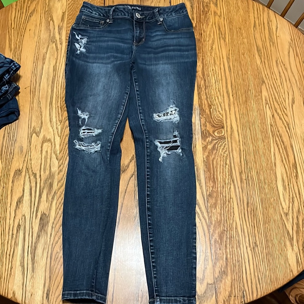 Maurices Small Mid-Rise Cheetah-Backed Distressed Jeggings